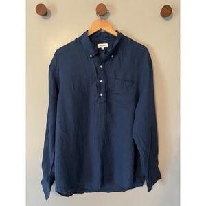 Bonobos 100% Linen Shirt Men's Size XL Button Up Casual Blue 1/2 Button